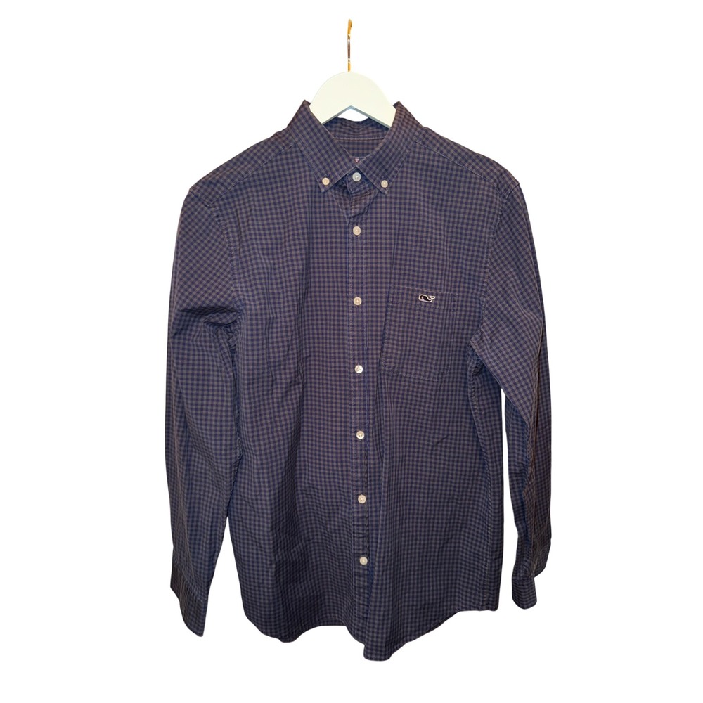 Vineyard Vines Classic Fit Tucker Shirt Men Blue‎ Gingham Whale Logo Long Sleeve